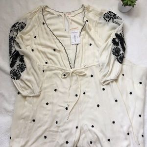 Free People Wide-Leg Jump Suit Ivory Embroidered